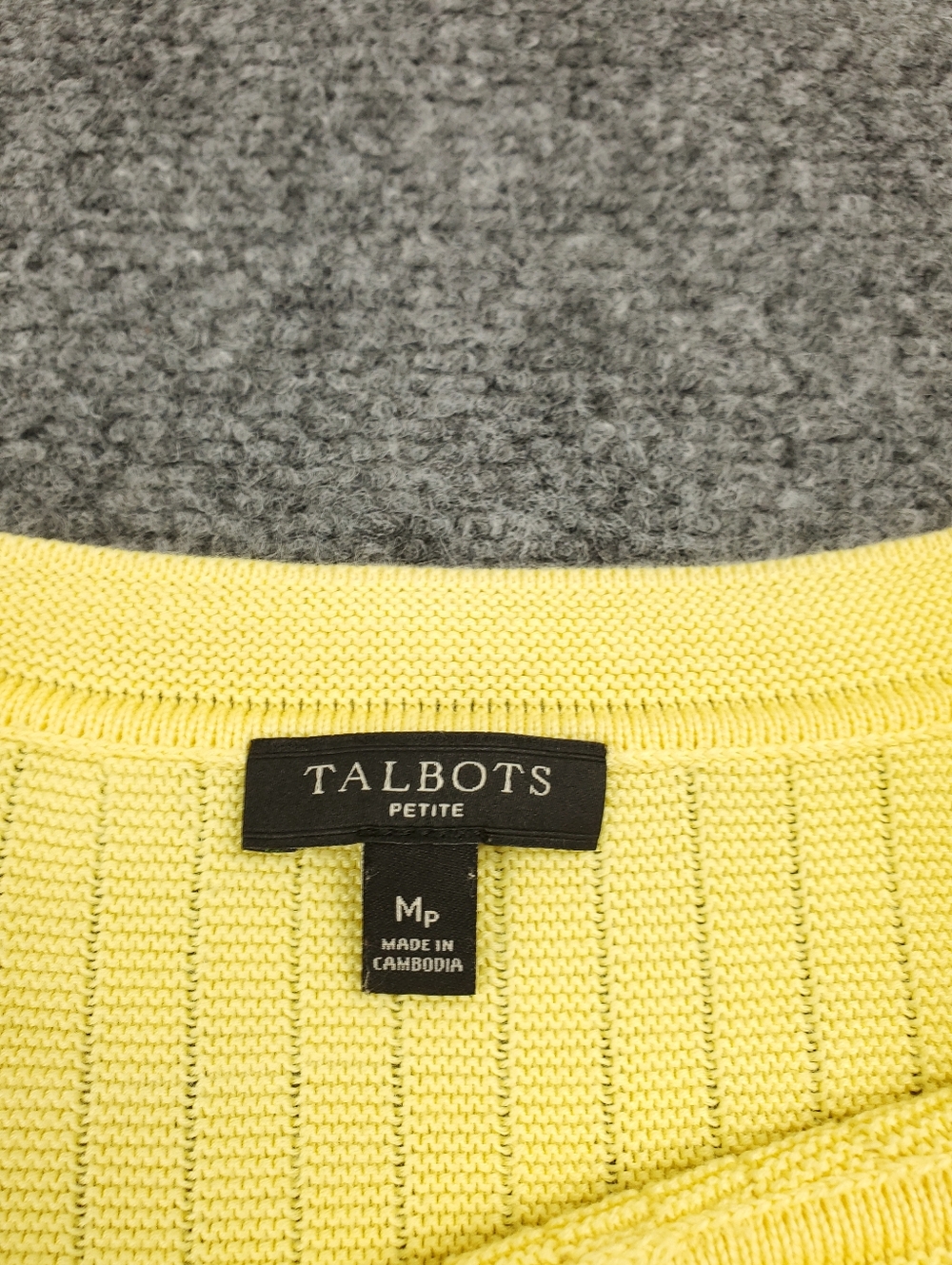 Talbots Sweater Womens MP Medium Petite Yellow Ribbed Knit Mixed Stitch Crewneck - Picture 3 of 8